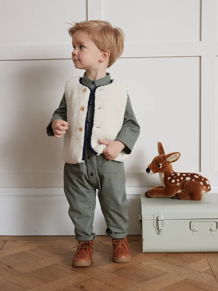 Baby Cyrillus Baby Boy Sleeveless Sherpa Jacket Ecru