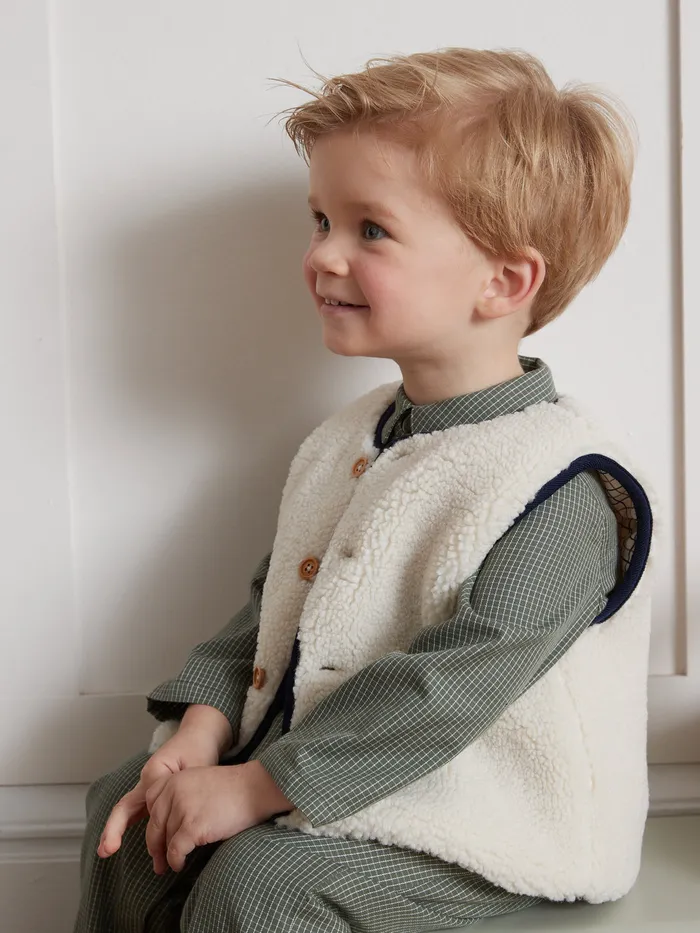 Baby Cyrillus Baby Boy Sleeveless Sherpa Jacket Ecru