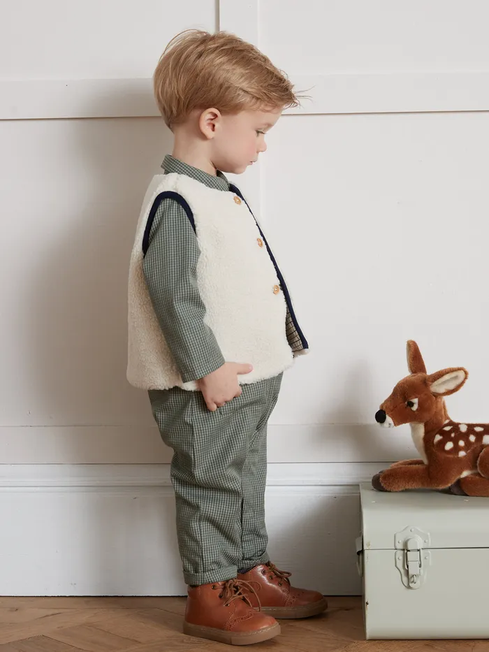 Baby Cyrillus Baby Boy Sleeveless Sherpa Jacket Ecru