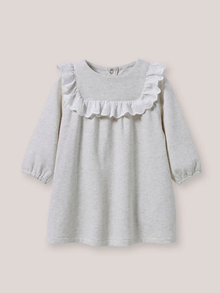 Baby Cyrillus Baby Girl Fleece And Broderie Anglaise Dress Avoine Chine