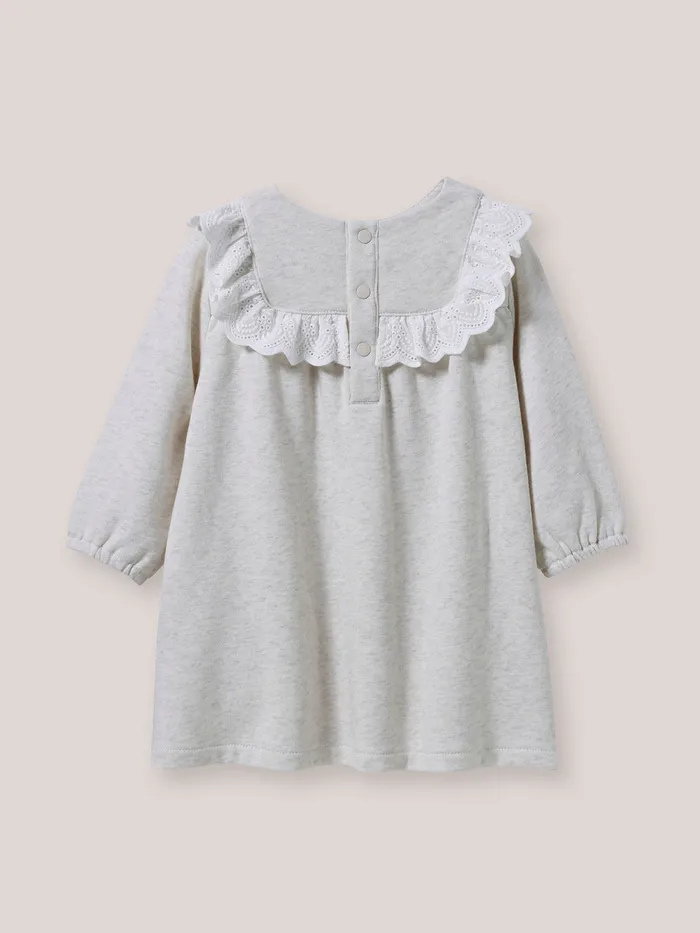 Baby Cyrillus Baby Girl Fleece And Broderie Anglaise Dress Avoine Chine
