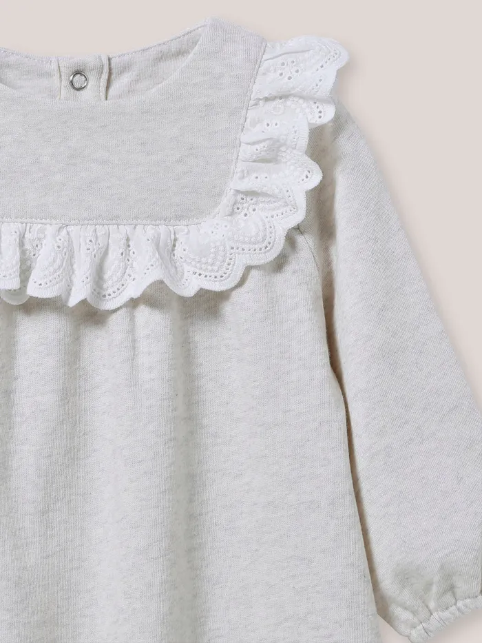 Baby Cyrillus Baby Girl Fleece And Broderie Anglaise Dress Avoine Chine