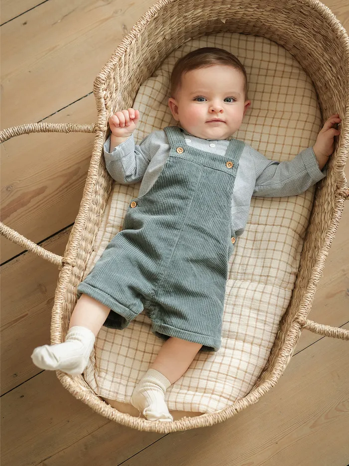 Baby Cyrillus Birth Short Velour Dungarees Glacier
