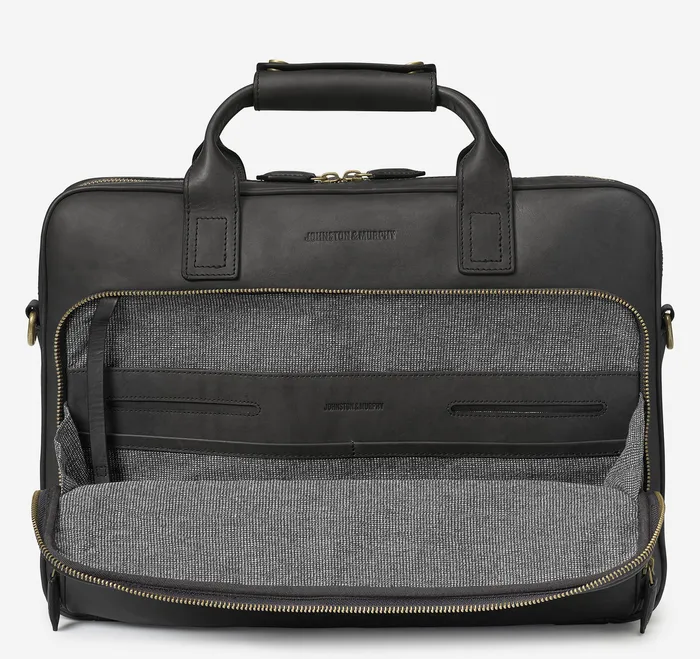 Backpacks and Briefcases Men Johnston and Murphy Rhodes Briefcase Black Full Grain