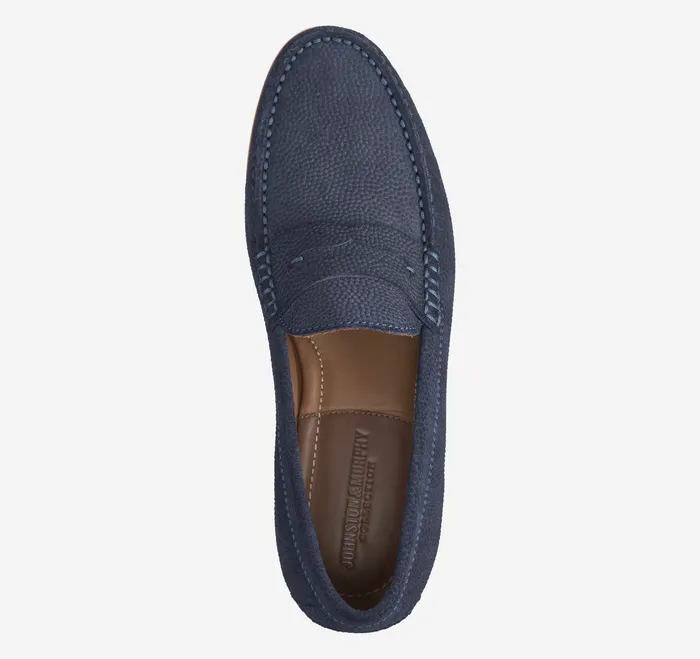 Baldwin Penny Loafer Navy English Suede Men SlipOns and Loafers Johnston and Murphy