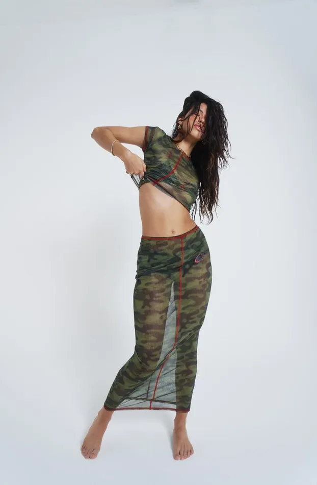 Beach Coords Women Jaded London Astro Camo Mesh Baby Tee