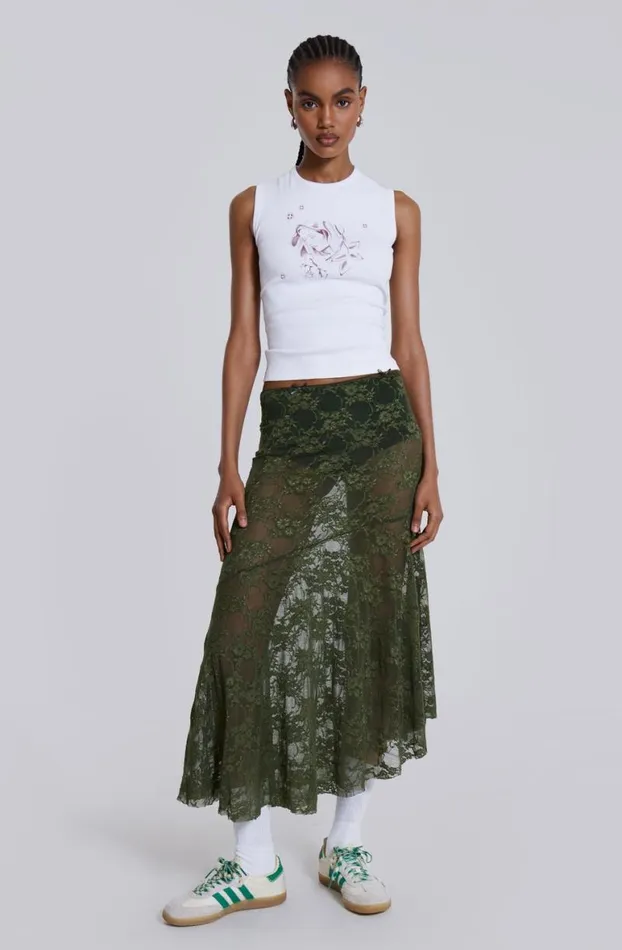 Beach Cover Ups Women Jaded London Rhea Khaki Lace Midi Skirt