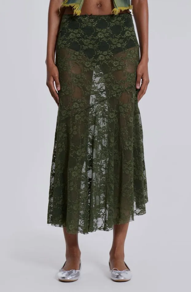 Beach Cover Ups Women Jaded London Rhea Khaki Lace Midi Skirt