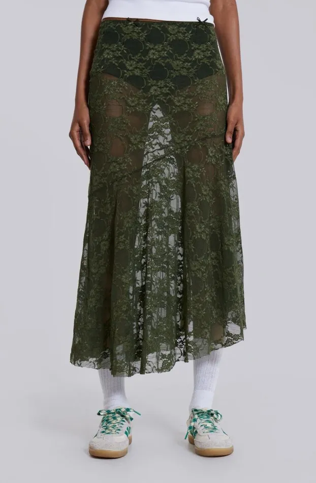 Beach Cover Ups Women Jaded London Rhea Khaki Lace Midi Skirt