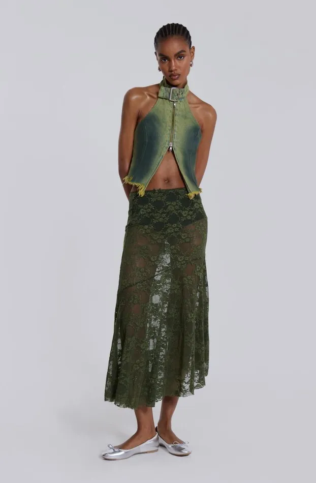 Beach Cover Ups Women Jaded London Rhea Khaki Lace Midi Skirt