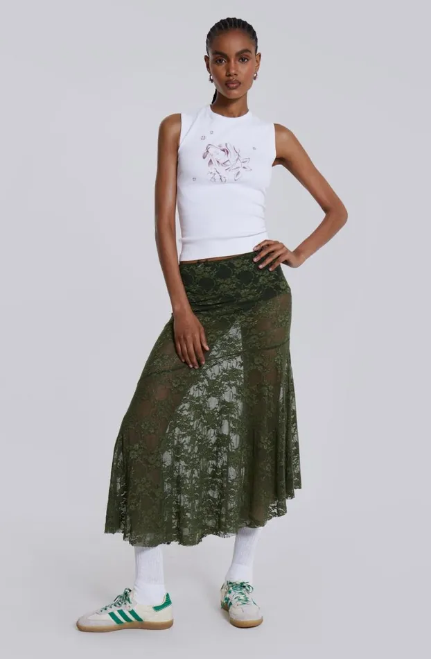 Beach Cover Ups Women Jaded London Rhea Khaki Lace Midi Skirt