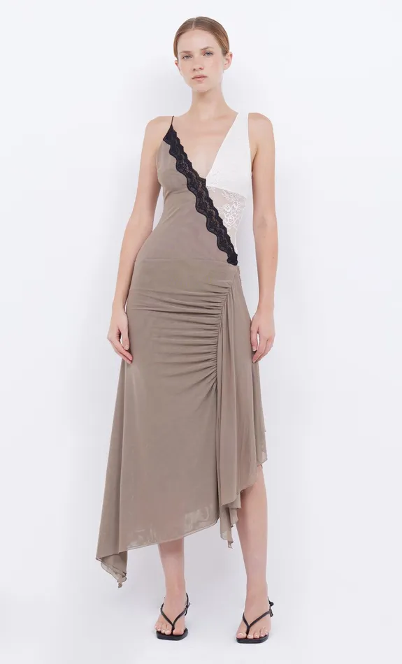 Bec Bridge Event Wear Dresses ABRIELLE ASYM MIDI DRESS Taupeivory 8211 Women