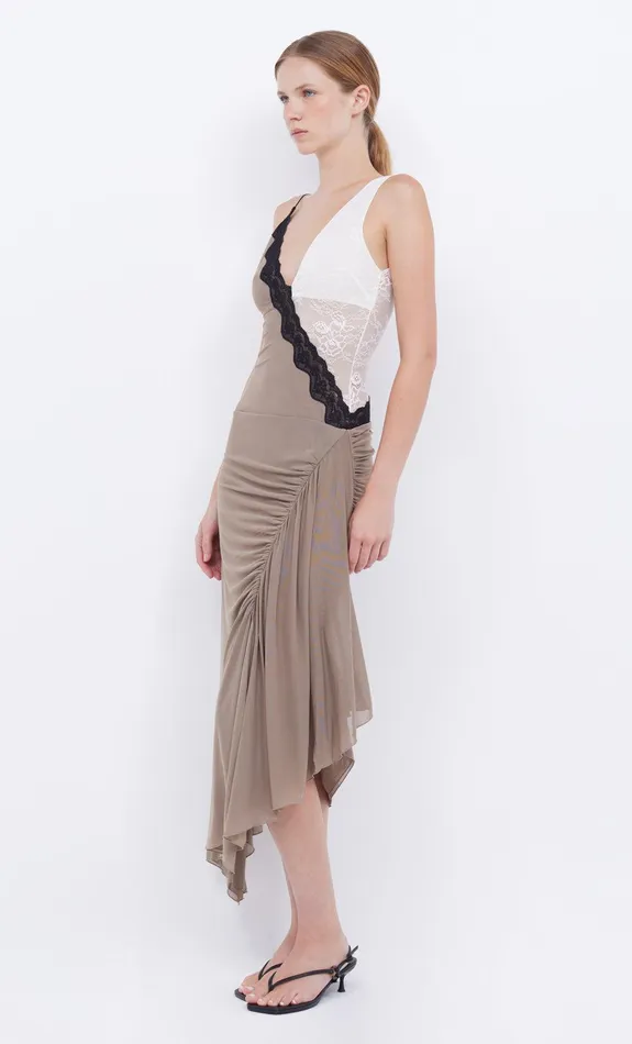 Bec Bridge Event Wear Dresses ABRIELLE ASYM MIDI DRESS Taupeivory 8211 Women