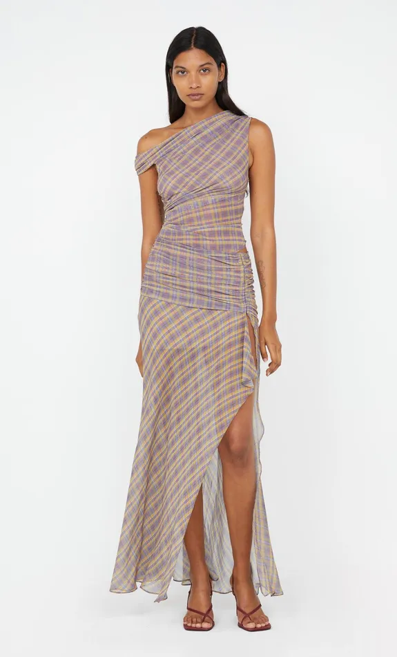 Bec Bridge Event Wear Dresses AURELIA ASYM DRESS Violet Check 8211 Women