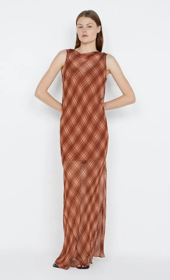 Bec Bridge Maxi Dresses DEVI BOATNECK DRESS Desert Check 8211 Women