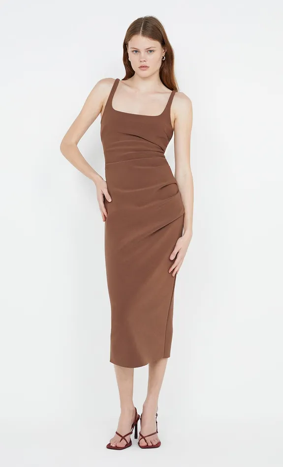 Bec Bridge Prom Dresses KARINA TUCK MIDI DRESS Chocolate 8211 Women
