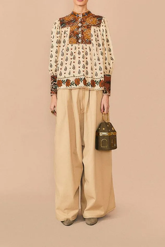 Beige Ainika Floral Long Sleeve Blouse Women Farm Rio Blouses