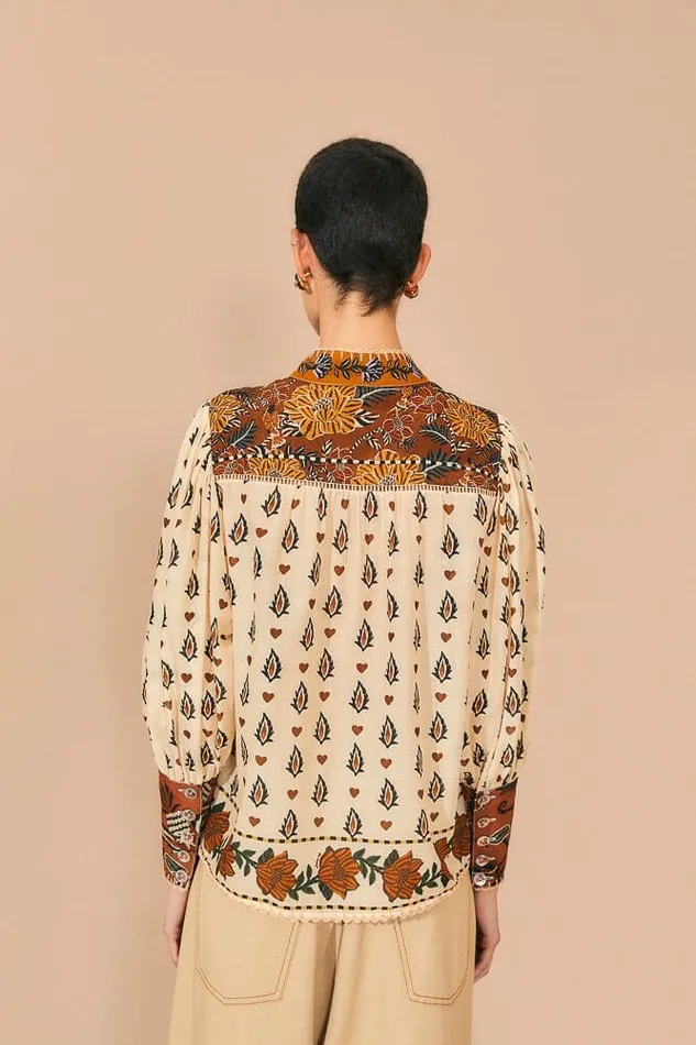 Beige Ainika Floral Long Sleeve Blouse Women Farm Rio Blouses