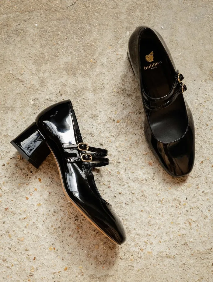 Bettany Lacquered Black Women Bobbies Pumps and Mary Janes