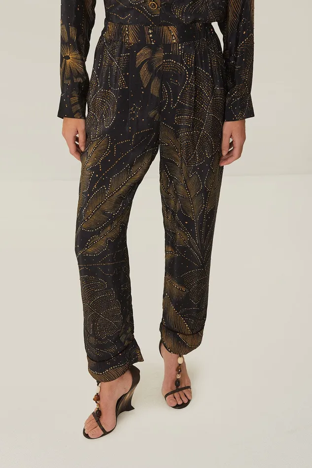 Black Golden Foliage Pajama Pants Women Farm Rio Pants