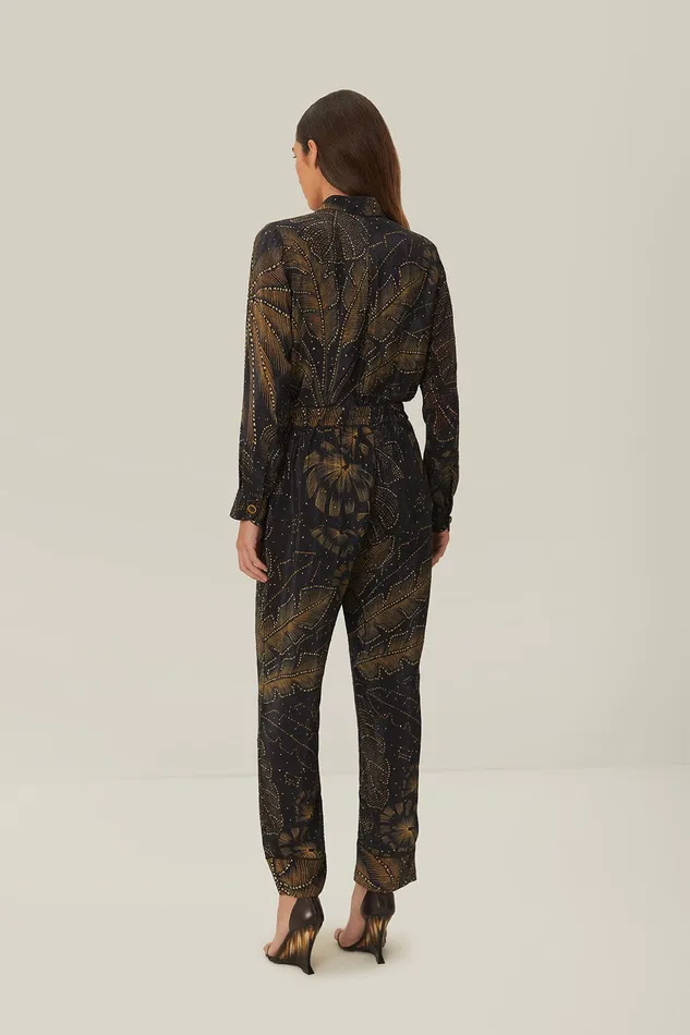 Black Golden Foliage Pajama Pants Women Farm Rio Pants