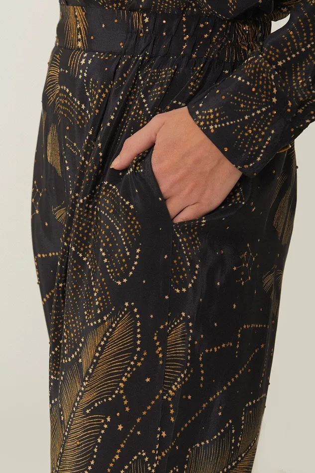 Black Golden Foliage Pajama Pants Women Farm Rio Pants