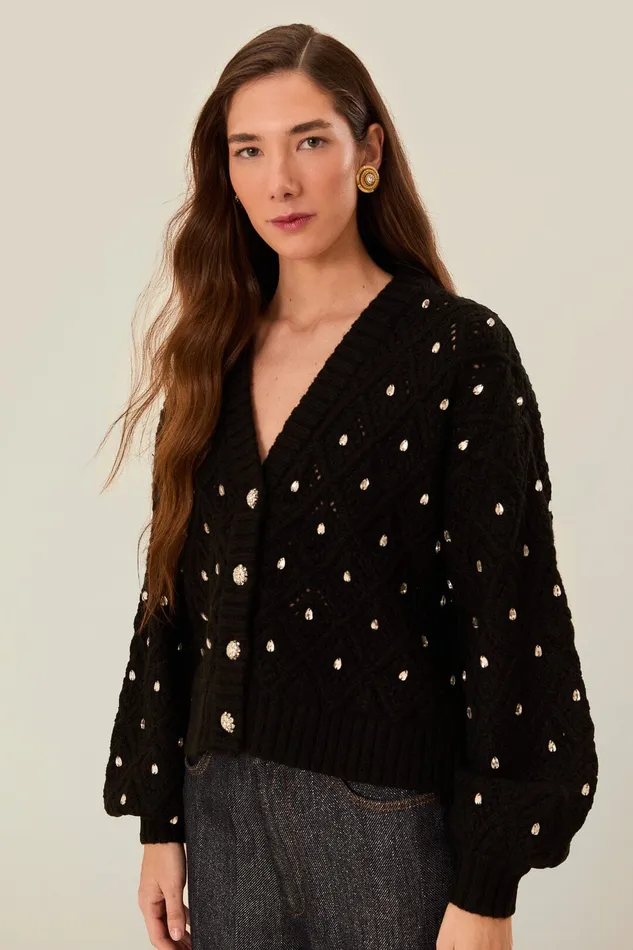 Black Lace Knit Sweater Women Farm Rio Sweaters and Sweatshirts