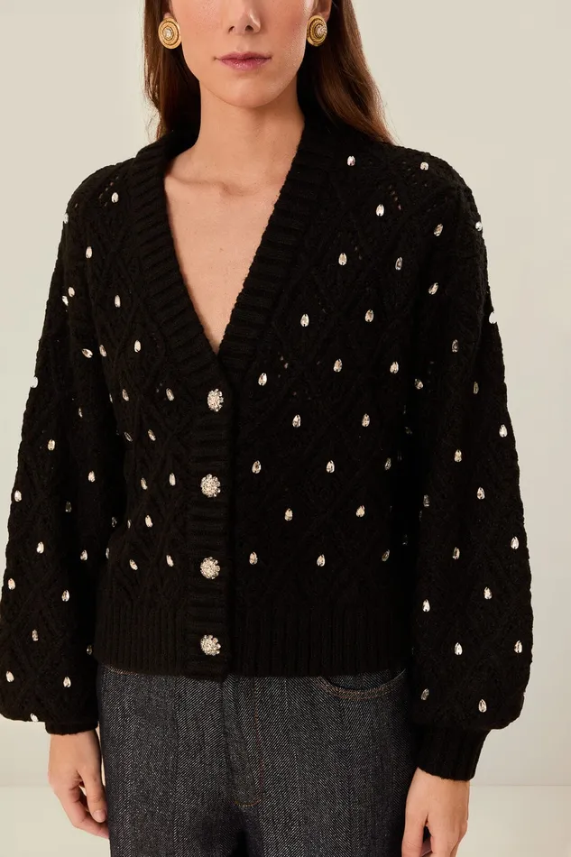 Black Lace Knit Sweater Women Farm Rio Sweaters and Sweatshirts