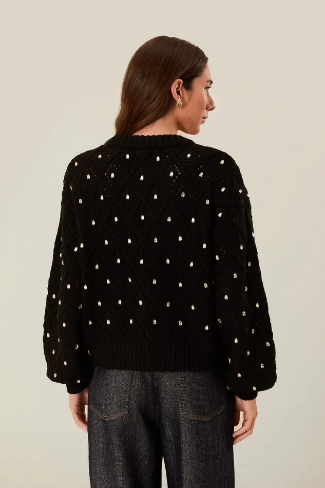 Black Lace Knit Sweater Women Farm Rio Sweaters and Sweatshirts