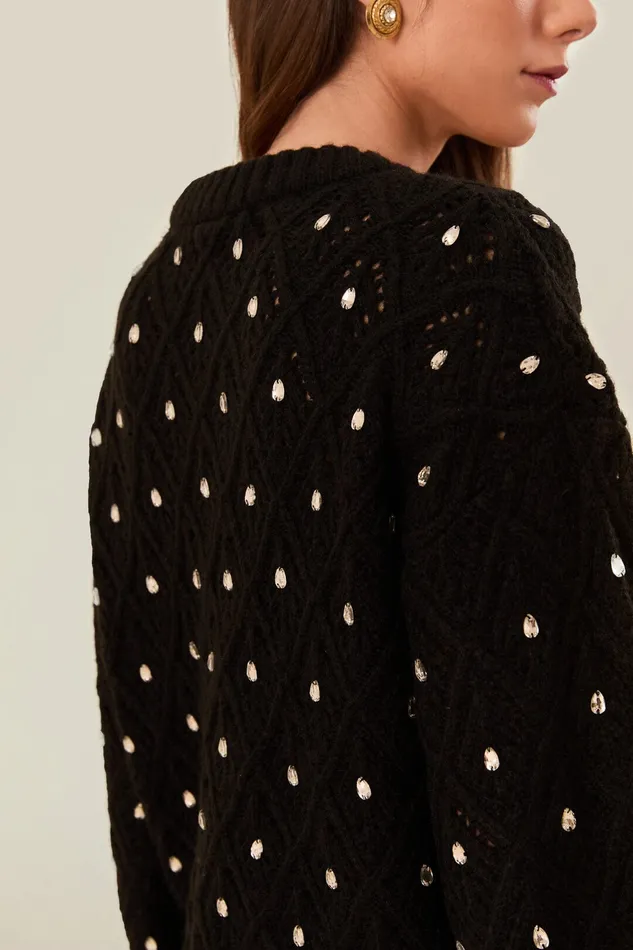 Black Lace Knit Sweater Women Farm Rio Sweaters and Sweatshirts