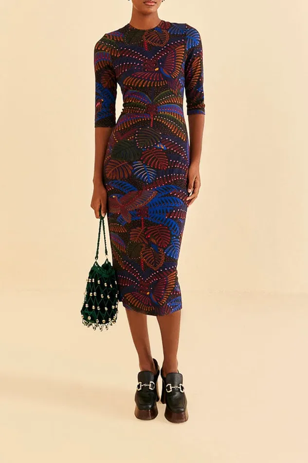 Black Midnight Island Short Sleeve Midi Dress Women Farm Rio Midi Dresses