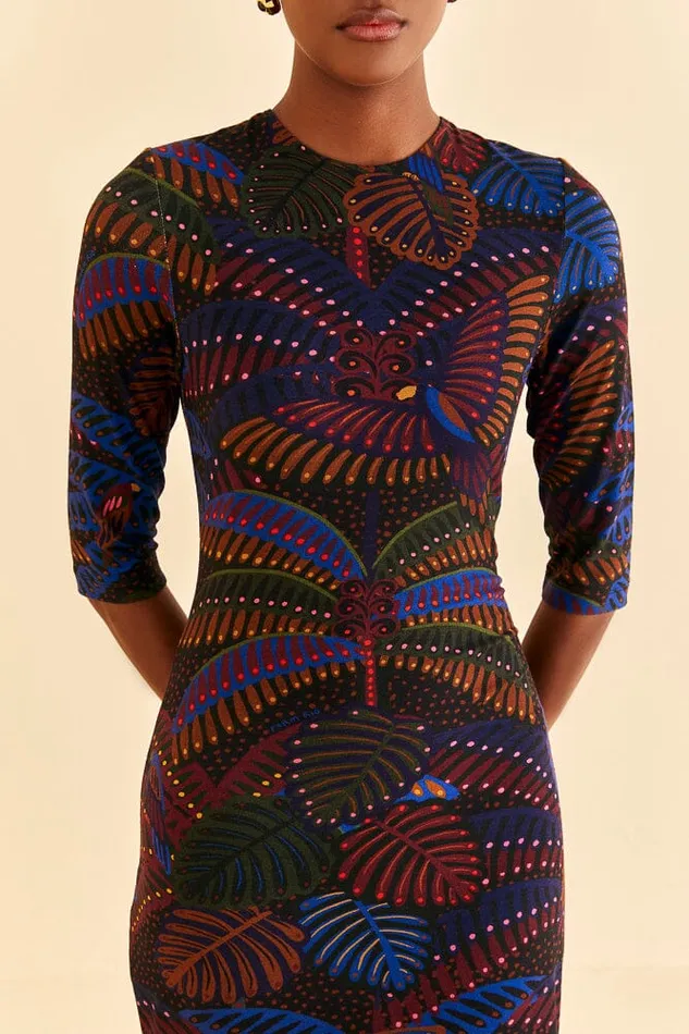 Black Midnight Island Short Sleeve Midi Dress Women Farm Rio Midi Dresses