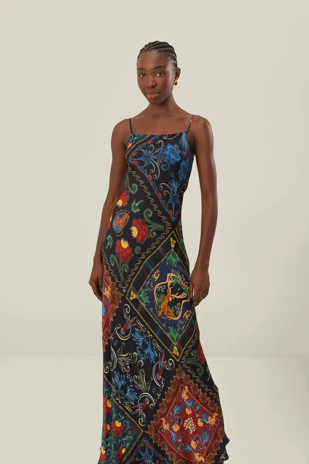 Black Mixed Arabesque Scarves Sleeveless Lenzing Ecovero Maxi Dress Women Farm Rio Maxi Dresses