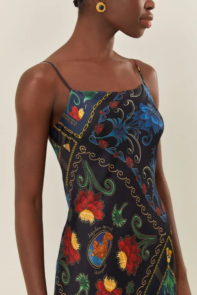Black Mixed Arabesque Scarves Sleeveless Lenzing Ecovero Maxi Dress Women Farm Rio Maxi Dresses