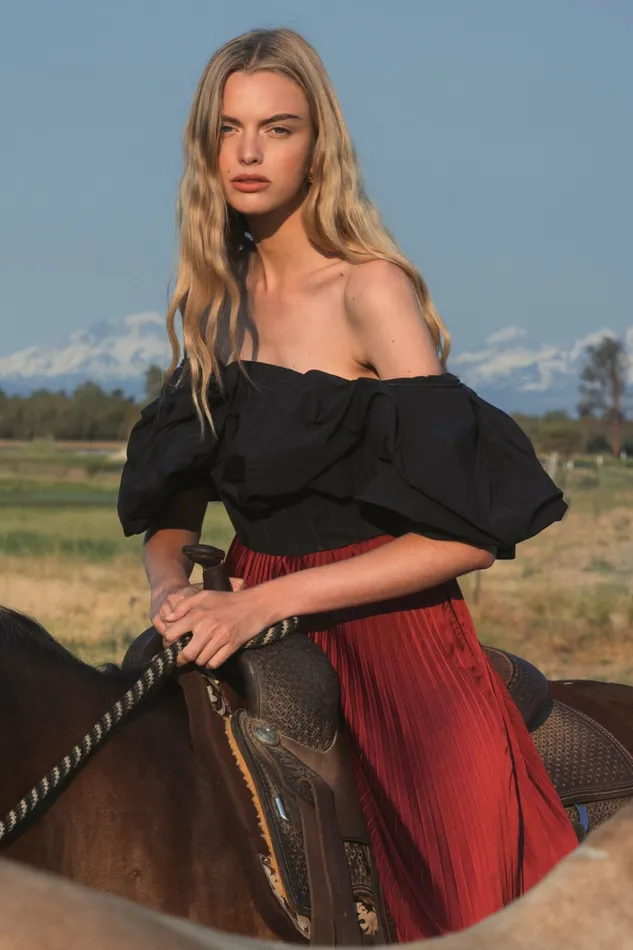 Blouses and Tops Women Black Faille Off The Shoulder Bustier Ruffle Top 8211 FINAL SALE Black Mac Duggal