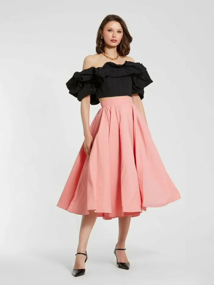 Blouses and Tops Women Black Faille Off The Shoulder Bustier Ruffle Top 8211 FINAL SALE Black Mac Duggal