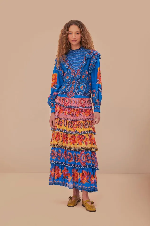 Blue Lucy Floral Ainika Maxi Skirt Women Farm Rio Skirts