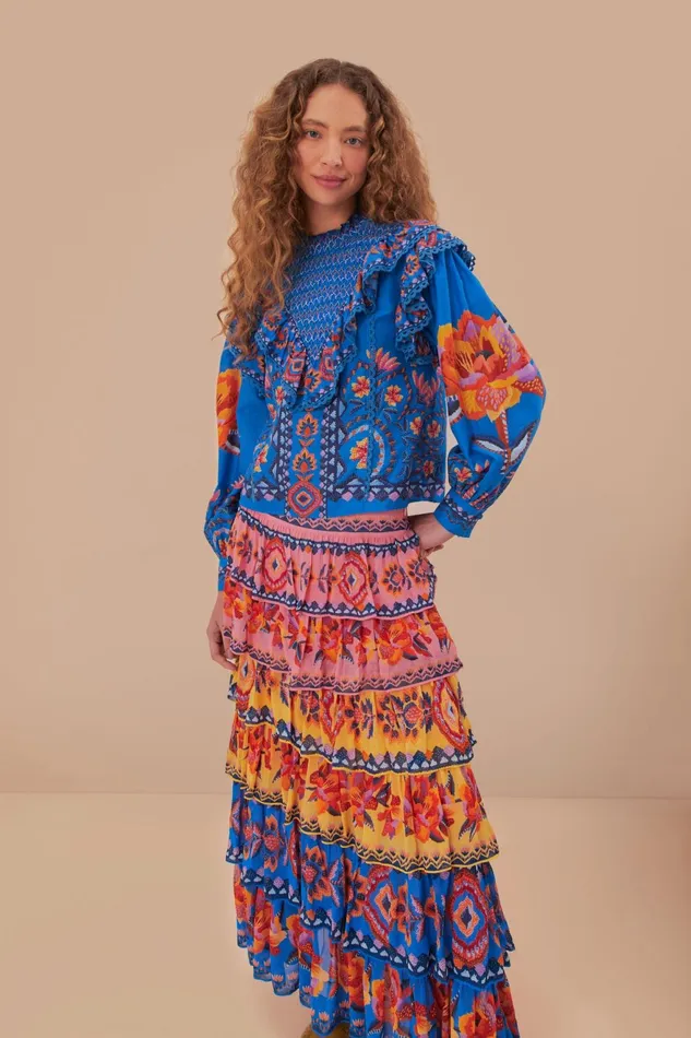 Blue Lucy Floral Ainika Maxi Skirt Women Farm Rio Skirts