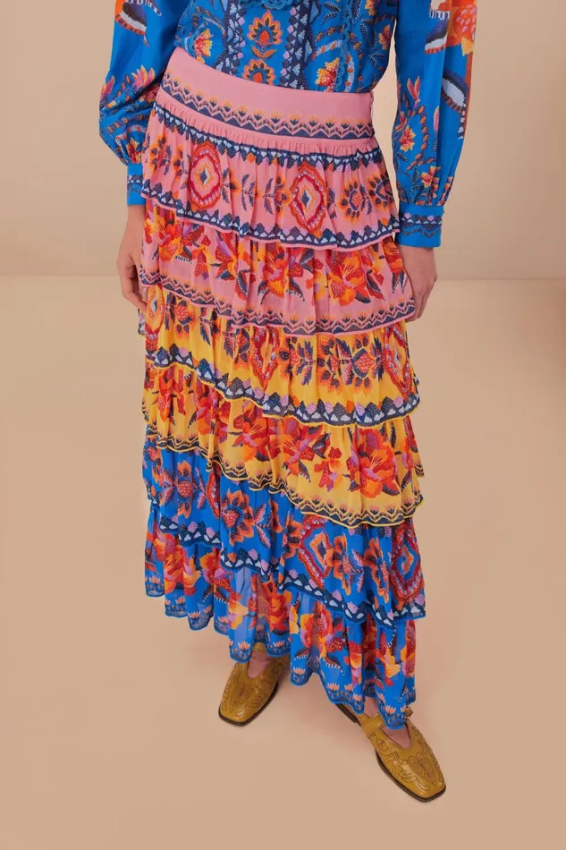 Blue Lucy Floral Ainika Maxi Skirt Women Farm Rio Skirts