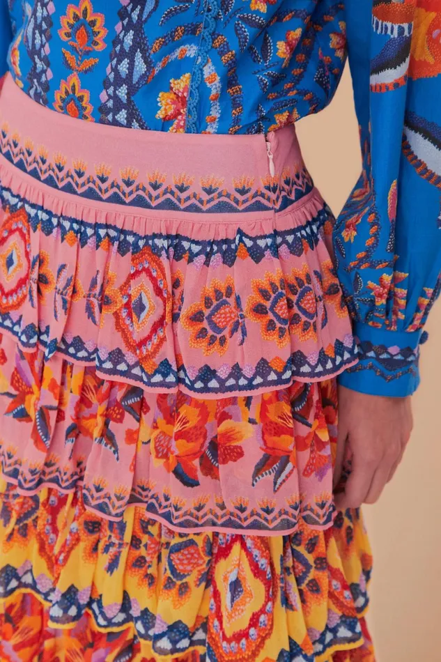 Blue Lucy Floral Ainika Maxi Skirt Women Farm Rio Skirts