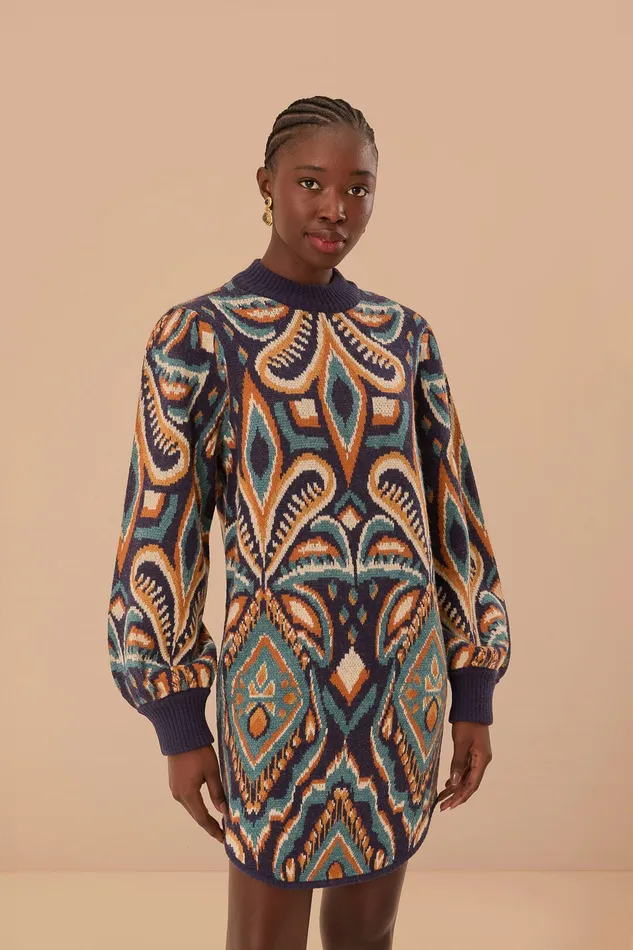 Blue Pineapple Ikat Sweater Dress Women Farm Rio Sweaters and Sweatshirts