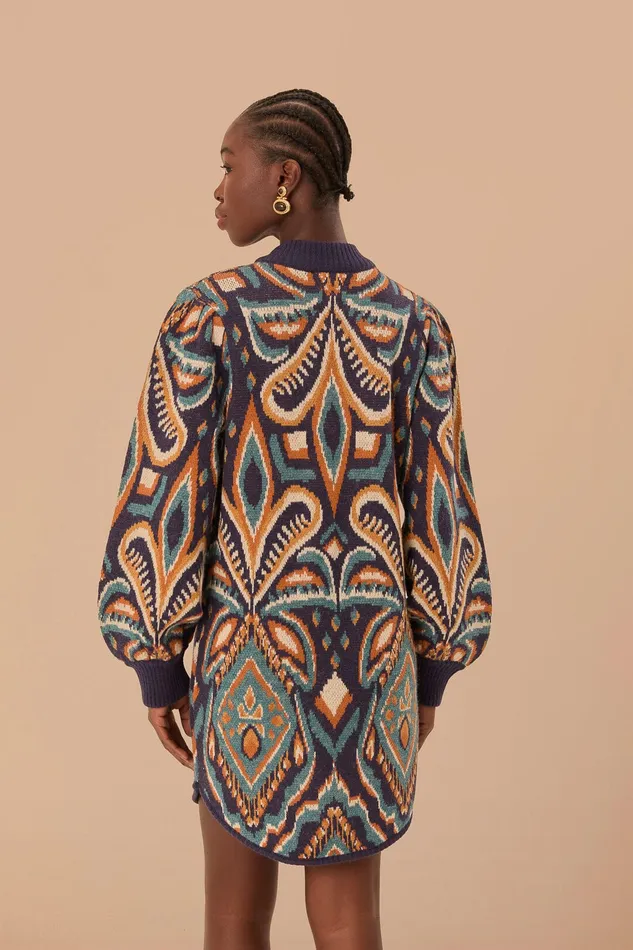 Blue Pineapple Ikat Sweater Dress Women Farm Rio Sweaters and Sweatshirts