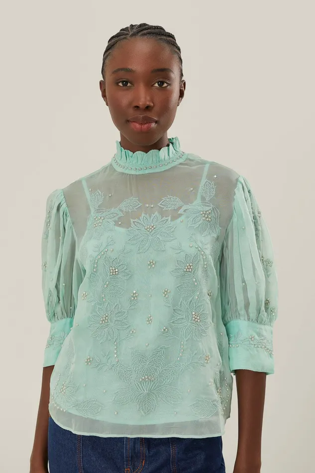 Blue Short Sleeve Blouse Women Farm Rio Blouses