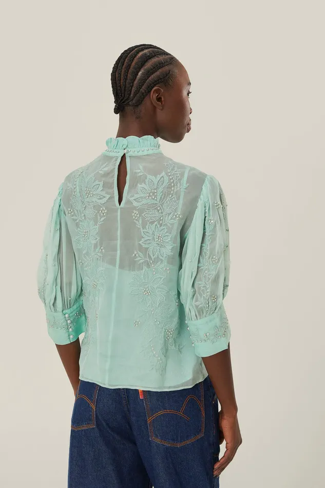 Blue Short Sleeve Blouse Women Farm Rio Blouses