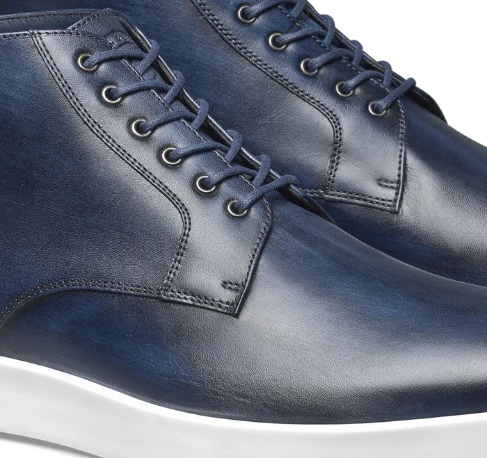 Bolivar Plain Toe Boot Navy HandStained Calfskin Boots Johnston and Murphy Men