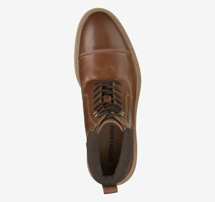 Boots Barrett Cap Toe Boot Cognac Full Grain Johnston and Murphy Men