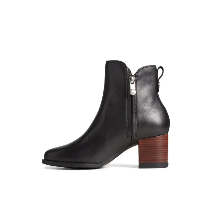 Boots Women Sperry Seaport Heel Water Resistant Leather Boot Black