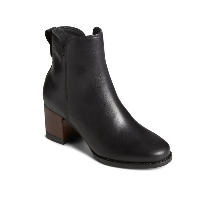 Boots Women Sperry Seaport Heel Water Resistant Leather Boot Black