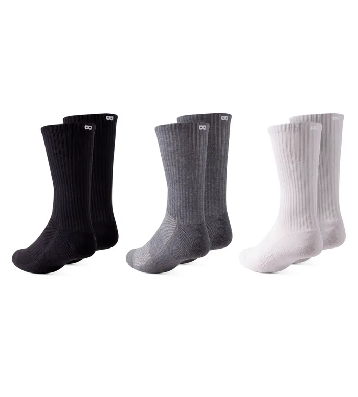 Bowo Cushion Crew Grey Socks 3 Pack Men Pair Of Thieves Crew
