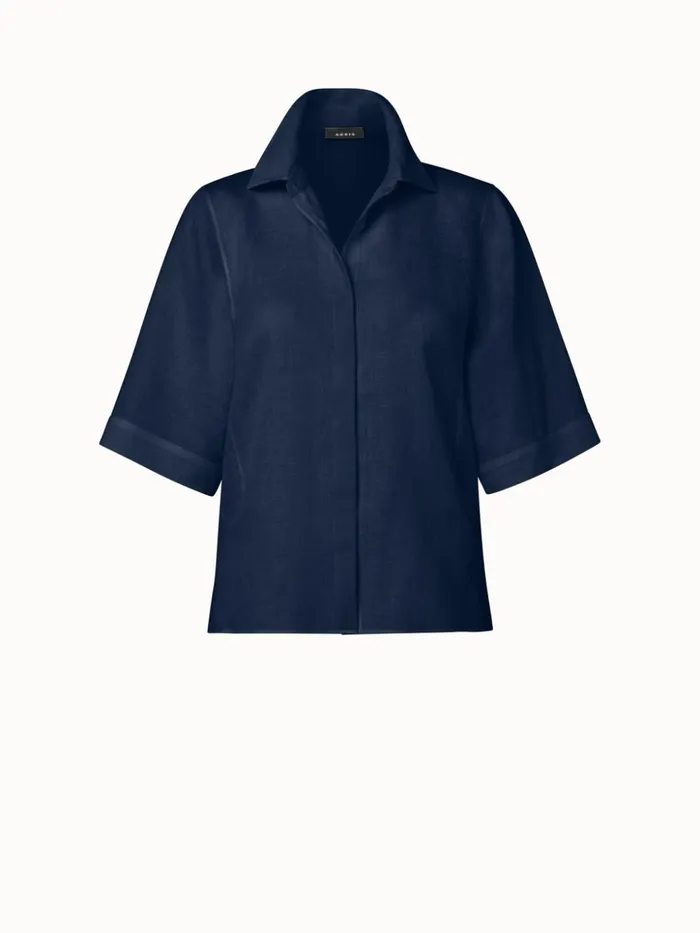 Boxy Linen Voile Blouse Navy Women Akris Blouses